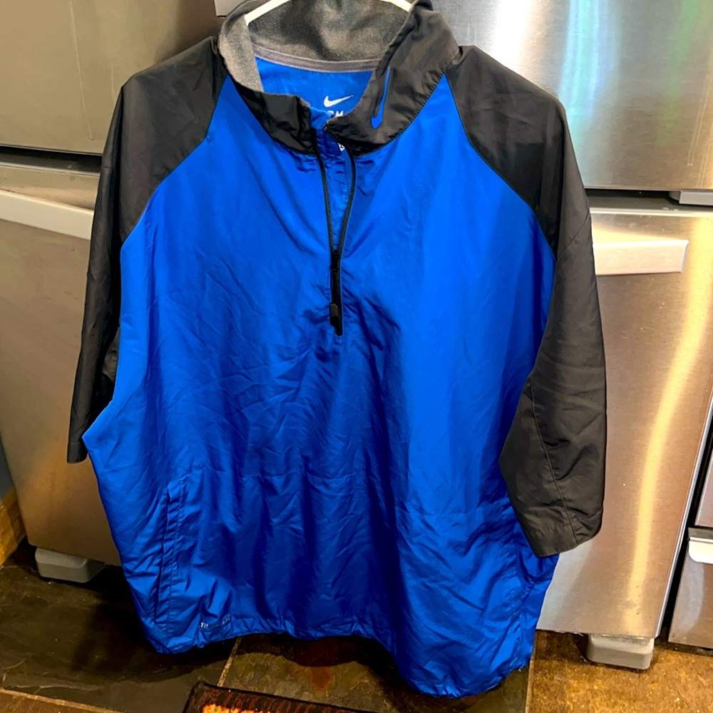 NIKE STORM FIT XL 1/2 zip blue black short sleeved windbreaker golf shirt XL MEN